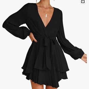Women's Wrap V Neck Dress Long Sleeve 2023 Tie Waist